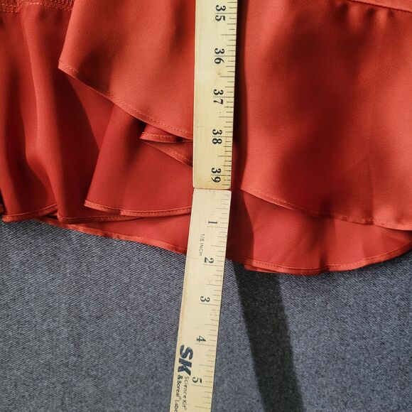 Chicwish M Rust Asymmetric Faux Wrap Ruffle Hem Satin Dress 711 - Picture 13 of 13